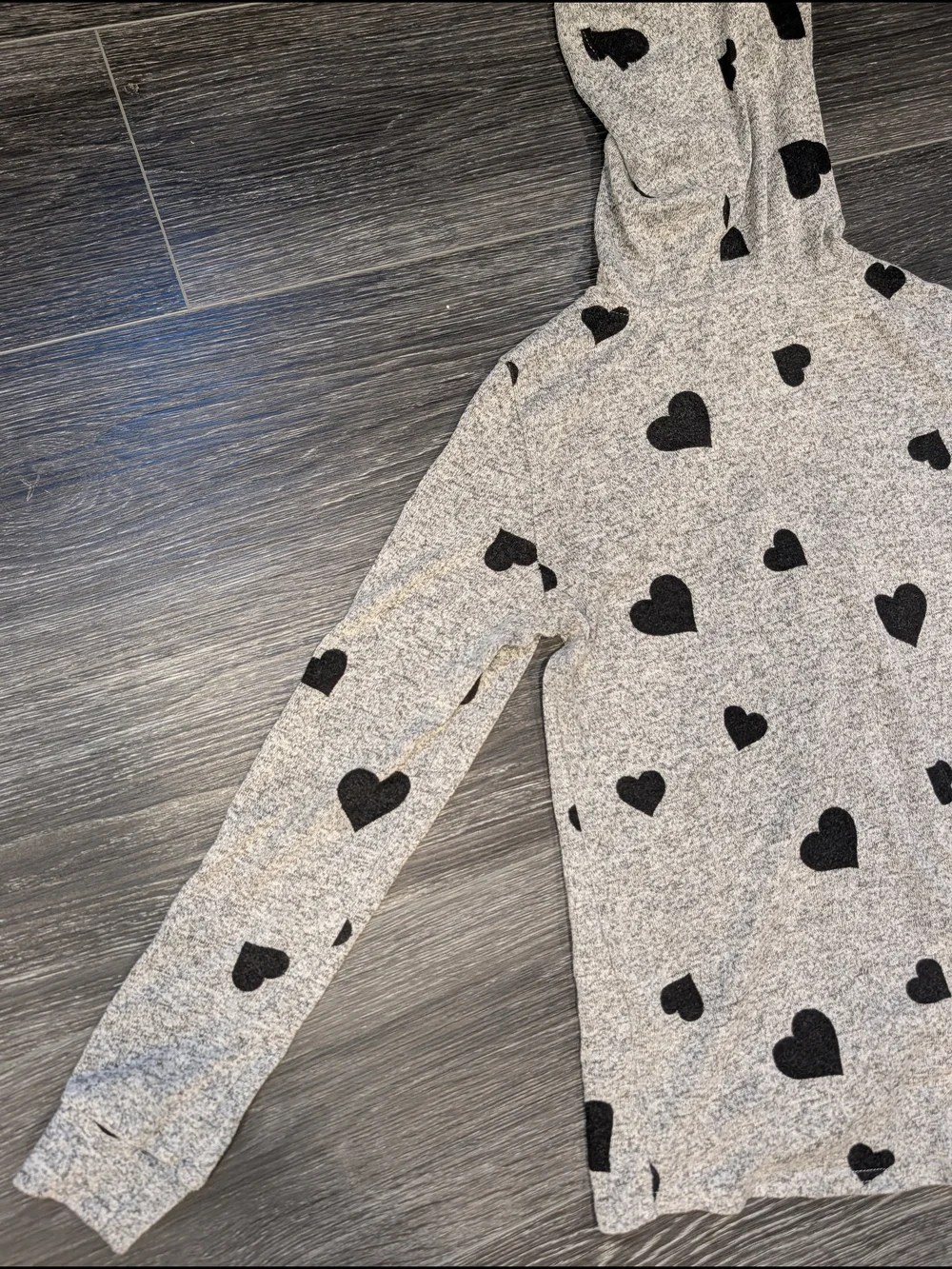 Kids Gray Hoodie Shirt with Black Hearts and Sparkle LOVE